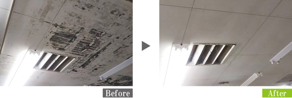 G-Eco工法施工事例　スーパーマーケット天井（ジプトーン）の洗浄